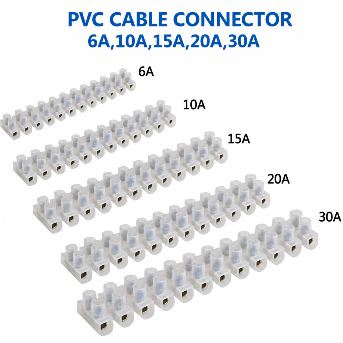 12-Way White Screw Terminal Strip Dual-Row Type-H Wire Connector Block (6 Amp)