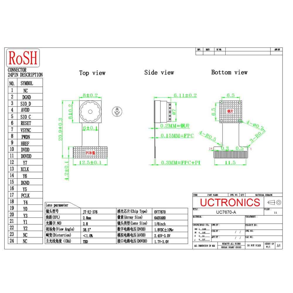 0.3MP OV7670 Camera Module with High Quality SCCB Connector
