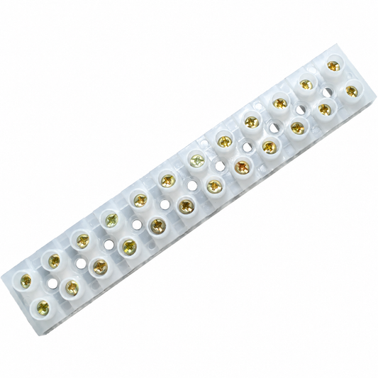 12-Way White Screw Terminal Strip Dual-Row Type-H Wire Connector Block (6 Amp)
