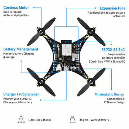 LiteWing - ESP32 based Programmable Drone Development Board with Battery (Ready to Fly)