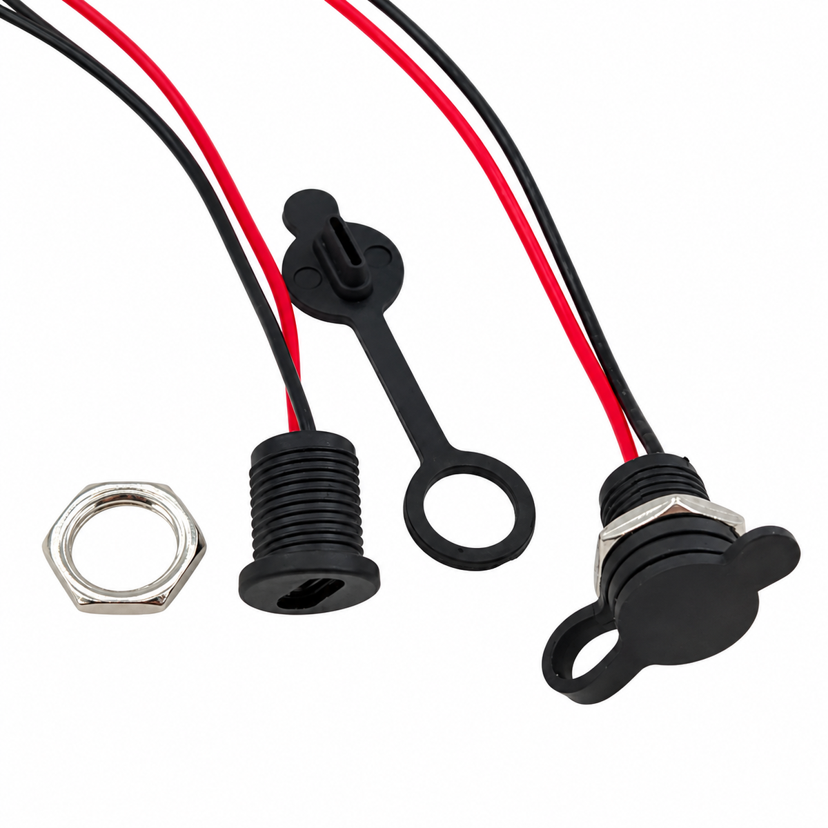Panel Mount USB C Female Connector with Dust Cap - JST-PH-2.0 Connector Output - Black - 15cm Cable