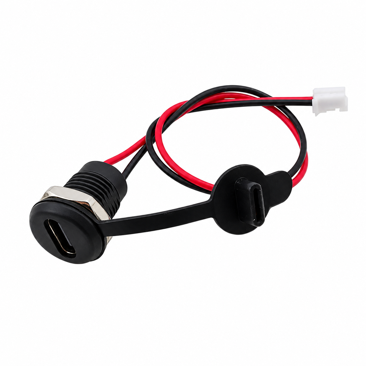 Panel Mount USB C Female Connector with Dust Cap - JST-PH-2.0 Connector Output - Black - 15cm Cable