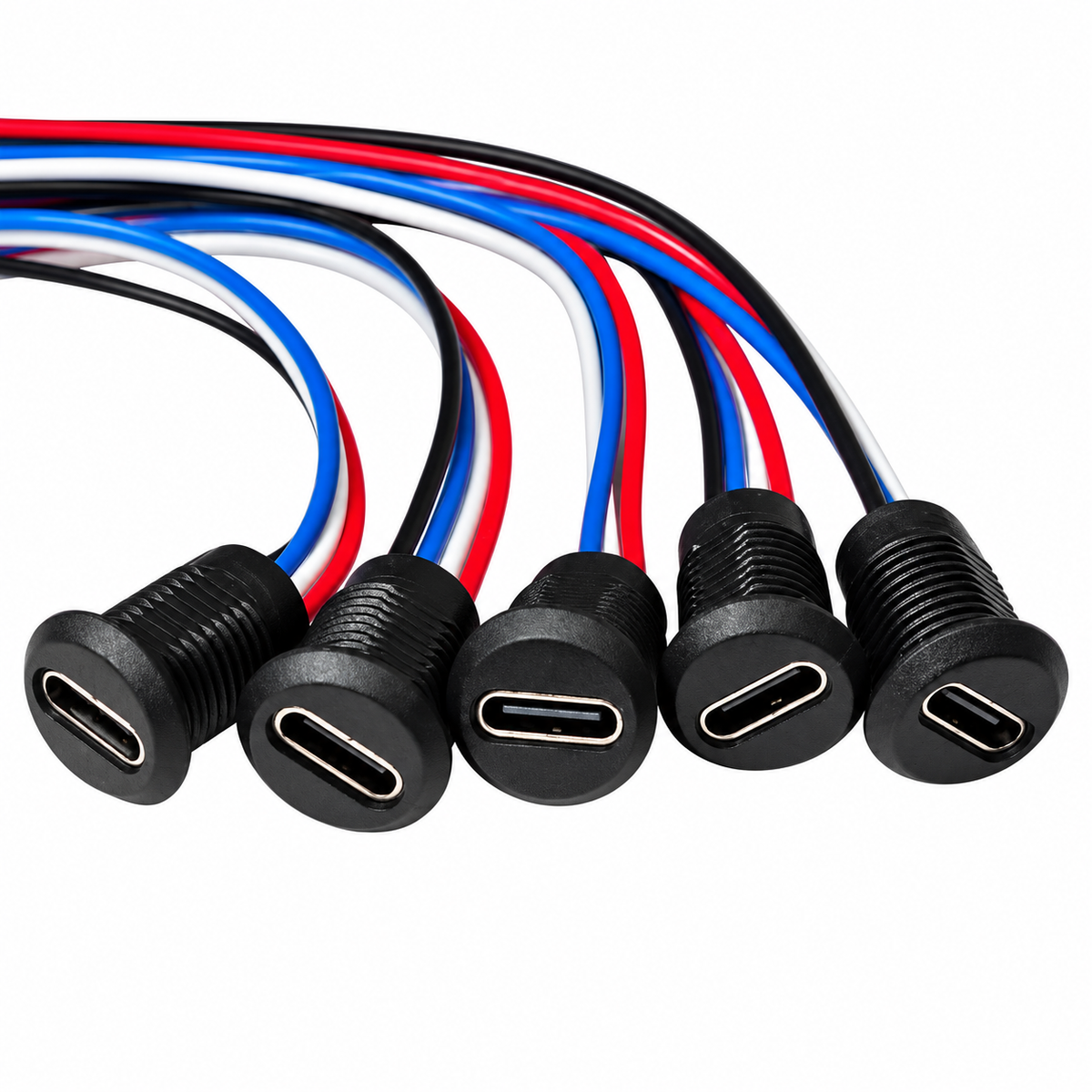 Panel Mount USB C Female Connector with Dust Cap - JST-PH-2.0 Connector Output - Black - 15cm Cable