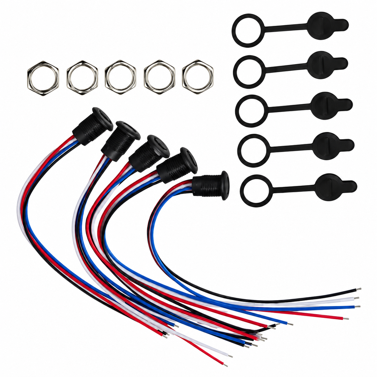 Panel Mount USB C Female Connector with Dust Cap - JST-PH-2.0 Connector Output - Black - 15cm Cable