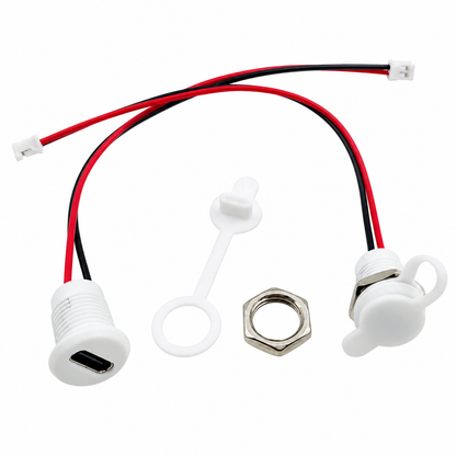 Panel Mount USB C Female Connector with Dust Cap - JST-PH-2.0 Connector Output - White