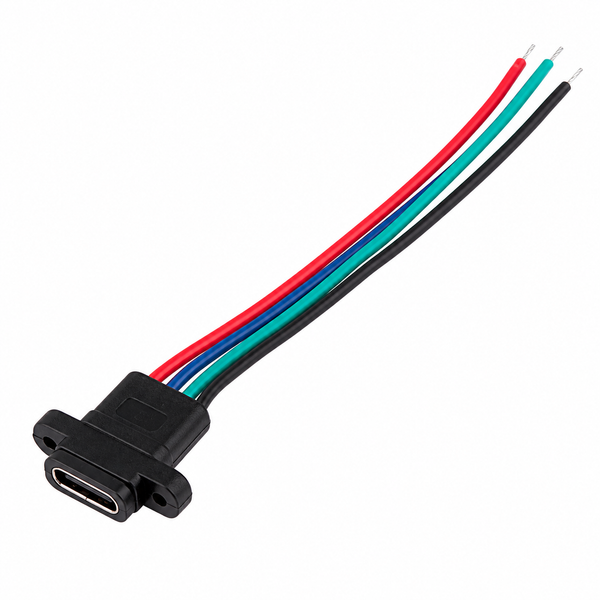 Panel Mount USB Type C 4 Pin Female Connector with Screw Hole - 4 Wire Output