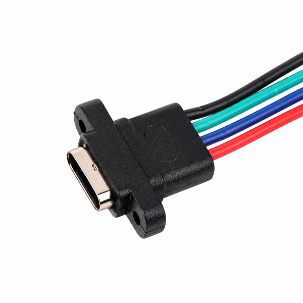 Panel Mount USB Type C 4 Pin Female Connector with Screw Hole - 4 Wire Output