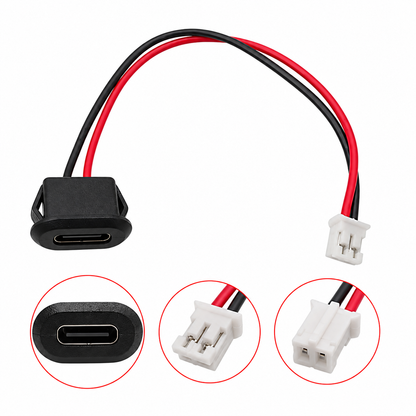 Panel Mount USB Type C Female Connector Jack - JST-PH-2.0 Connector Output - Black