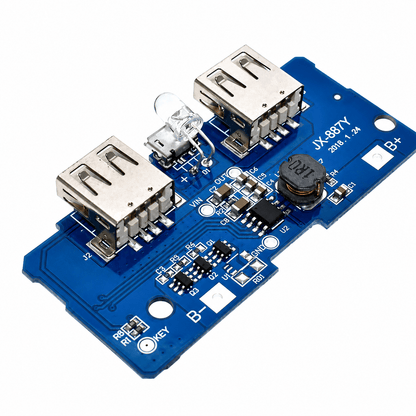 Power Bank Module with Dual USB Output- 3.7V to 5V 2A with 18650 LiPo Charger