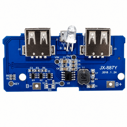 Power Bank Module with Dual USB Output- 3.7V to 5V 2A with 18650 LiPo Charger