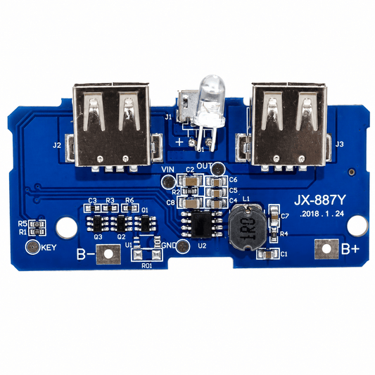 Power Bank Module with Dual USB Output- 3.7V to 5V 2A with 18650 LiPo Charger