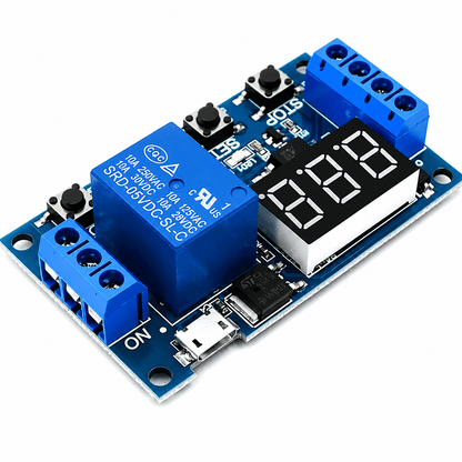 1-Channel Relay Module with Adjustable Timing Cycle and LED Display