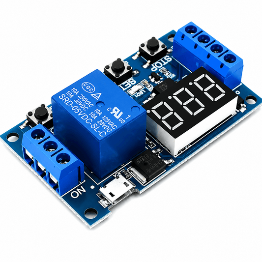 1-Channel Relay Module with Adjustable Timing Cycle and LED Display