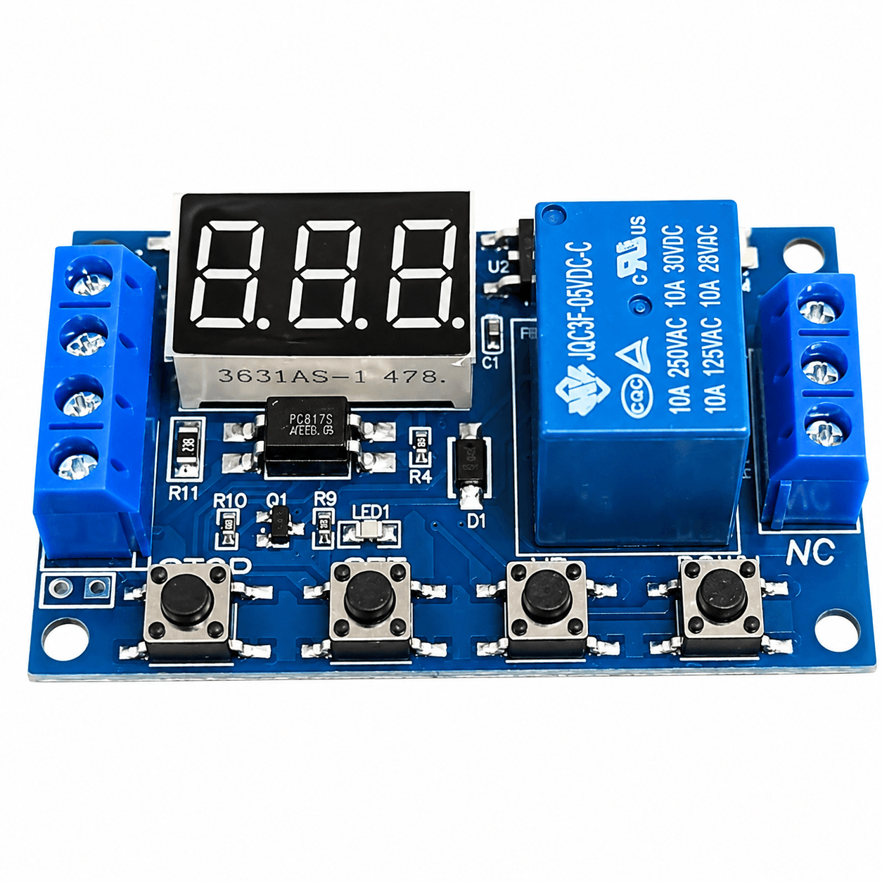 1-Channel Relay Module with Adjustable Timing Cycle and LED Display