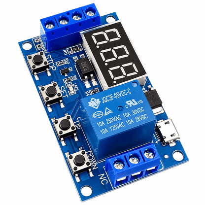 1-Channel Relay Module with Adjustable Timing Cycle and LED Display