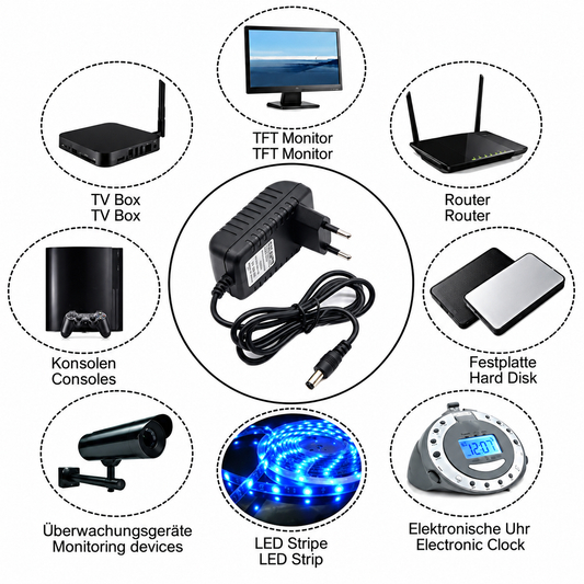 Wall-Mount Switch-Mode Power Supply DC Adapter (12V, 1Amp)
