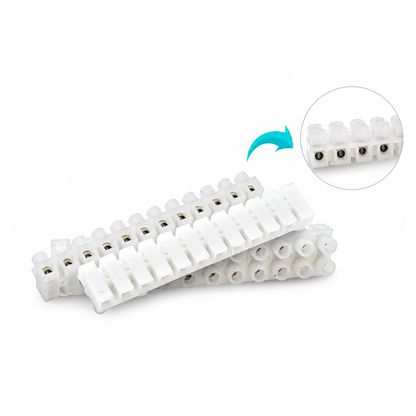 12-Way White Screw Terminal Strip Dual-Row Type-H Wire Connector Block (6 Amp)